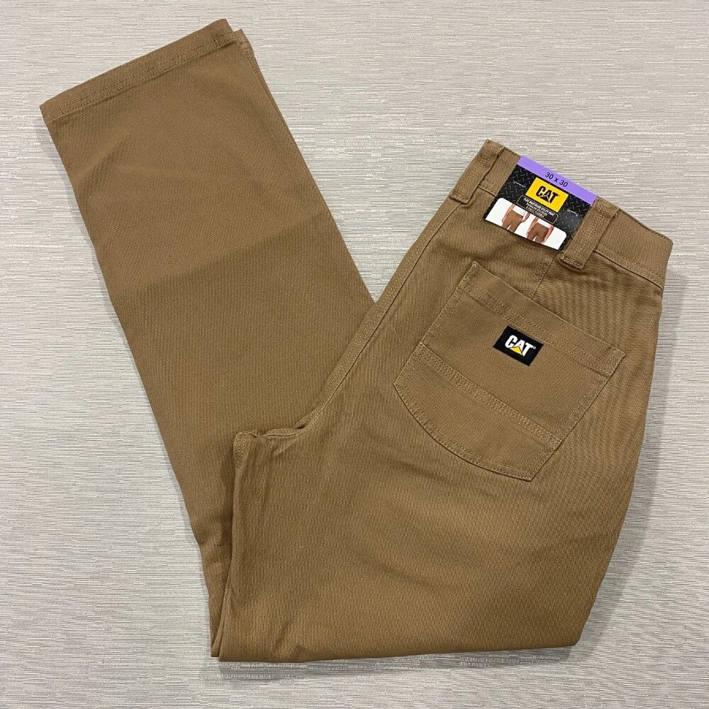 CAT Caterpillar Utility Work Pants Mens 30 x 30 Brown Flex Waistband Cell Pocket